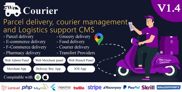 We Courier v1.4 - 带有商家、送货应用程序的快递和物流管理 CMS插图