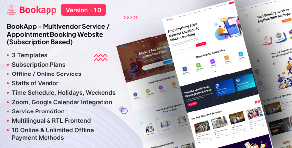 Bookapp v1.0 – Multivendor Service / Appointment Booking Laravel Website (Subscription Based)