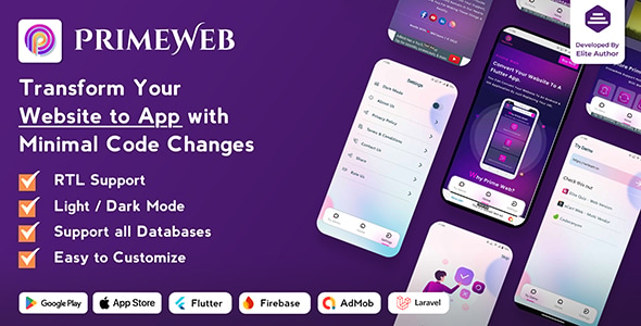 Prime Web v2.0.1 – Convert Website to a Flutter App | Web View App | Web to App