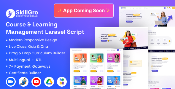 SkillGro v1.6.0（已汉化95%） – 课程和学习管理系统 Laravel 源码 (LMS)