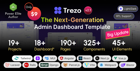 Trezo v2.1.0 - Tailwind, Bootstrap, Material, React, Angular, Vue, Laravel ASP.net Admin Dashboard Template