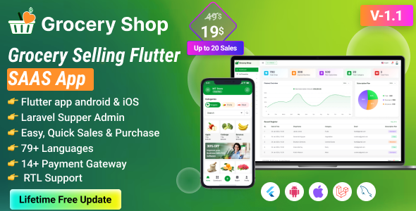 Grocery Shop v1.1 – 带有管理面板的杂货销售 Flutter 应用程序 SAAS