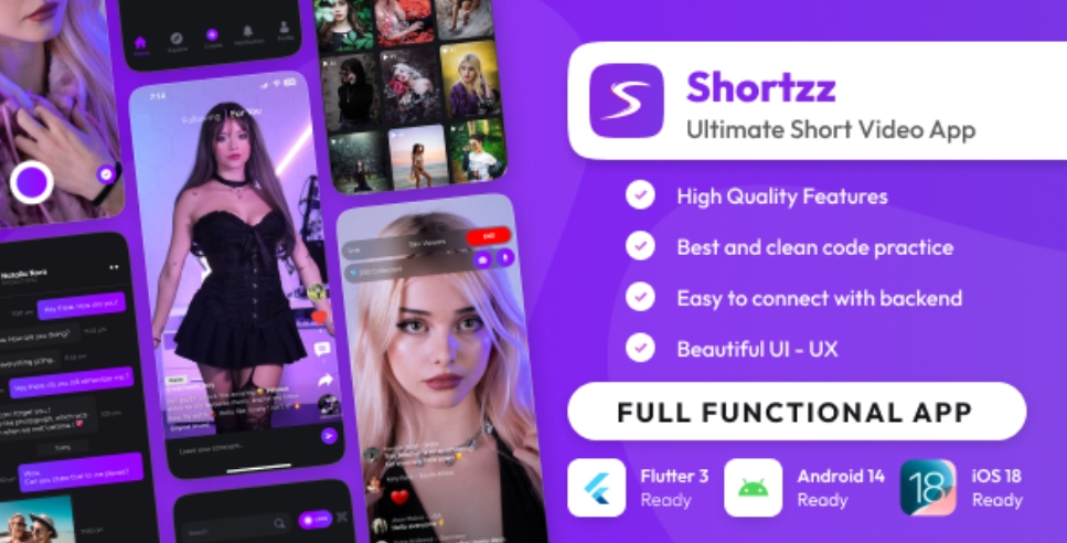 Shortzz：Tiktok Clone  v1.0 - 短视频应用程序直播应用程序与管理面板 Flutter/Laravel（2024 年 10 月 23 日）