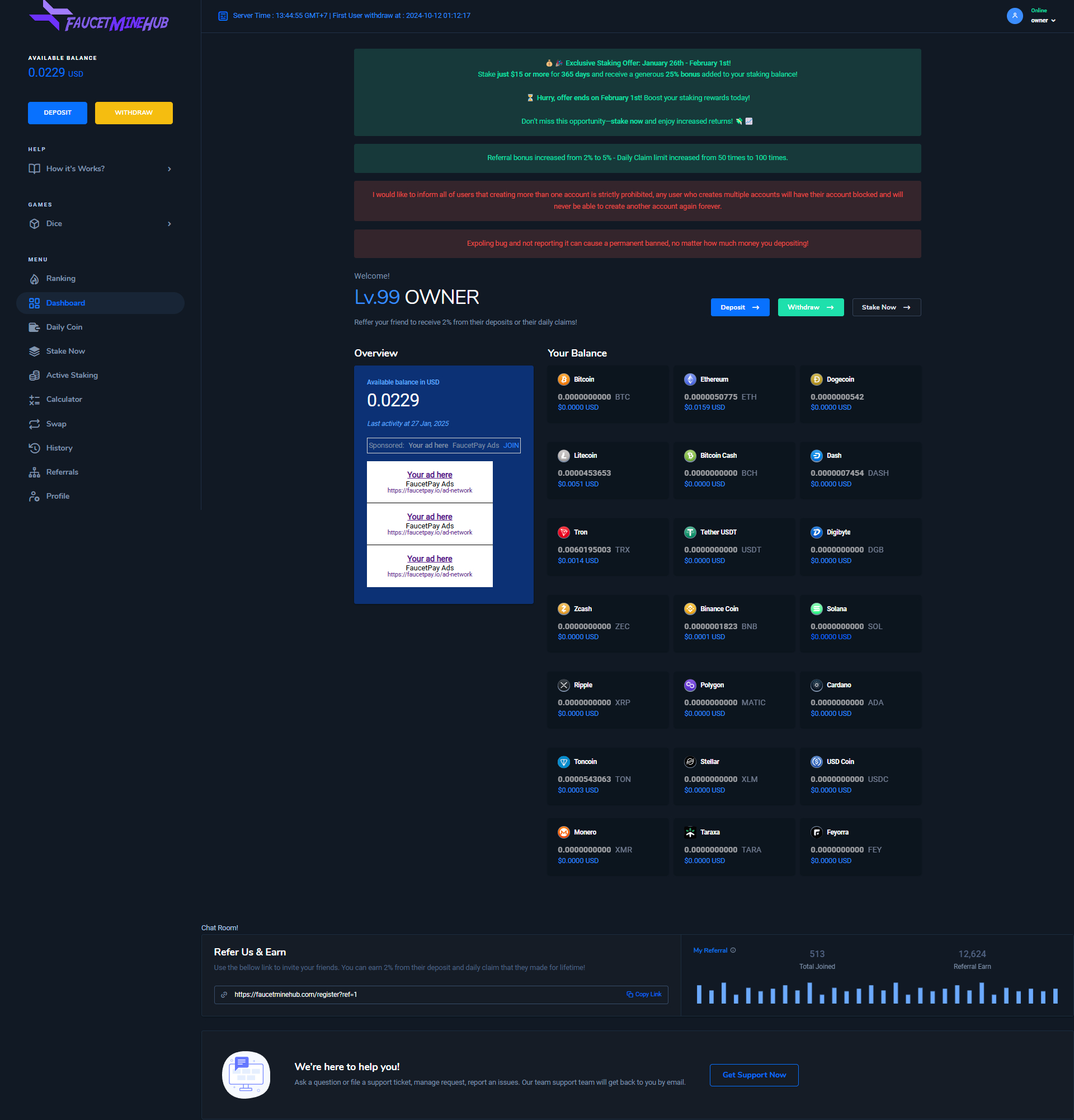 FaucetMineHub.com v1.0.0 - Faucet, Staking, Swap, Dice and more (leaked no license)插图