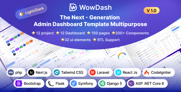 WowDash v1.0 - Tailwind, Bootstrap, React, Next, Django, Php, Laravel ASP.net Admin Dashboard