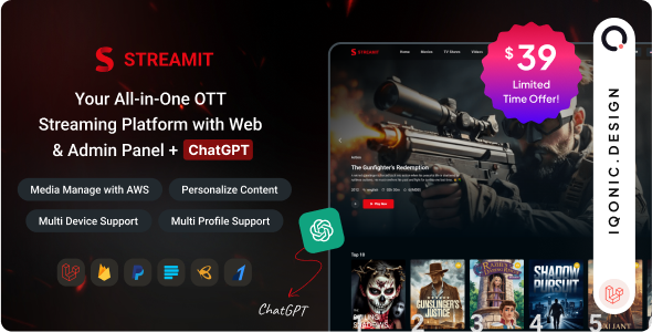 Streamit Laravel v1.2.6 - Movie, TV Show, Video Streaming Platform With Laravel with ChatGPT